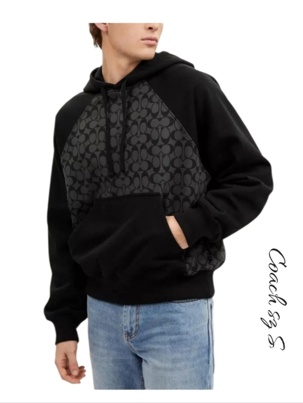 NWT Coach Black Signature Logo Cotton Hoodie Sz S